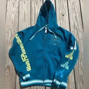 Disney World Parks Castle Retro Logo Mickey Blue Green Zip Up Hoodie - Adult S/M